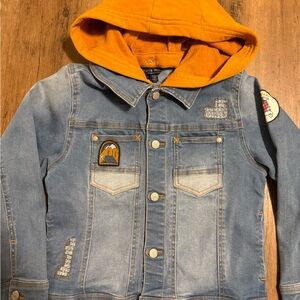Kids Denim Jacket with Bright Orange Hood